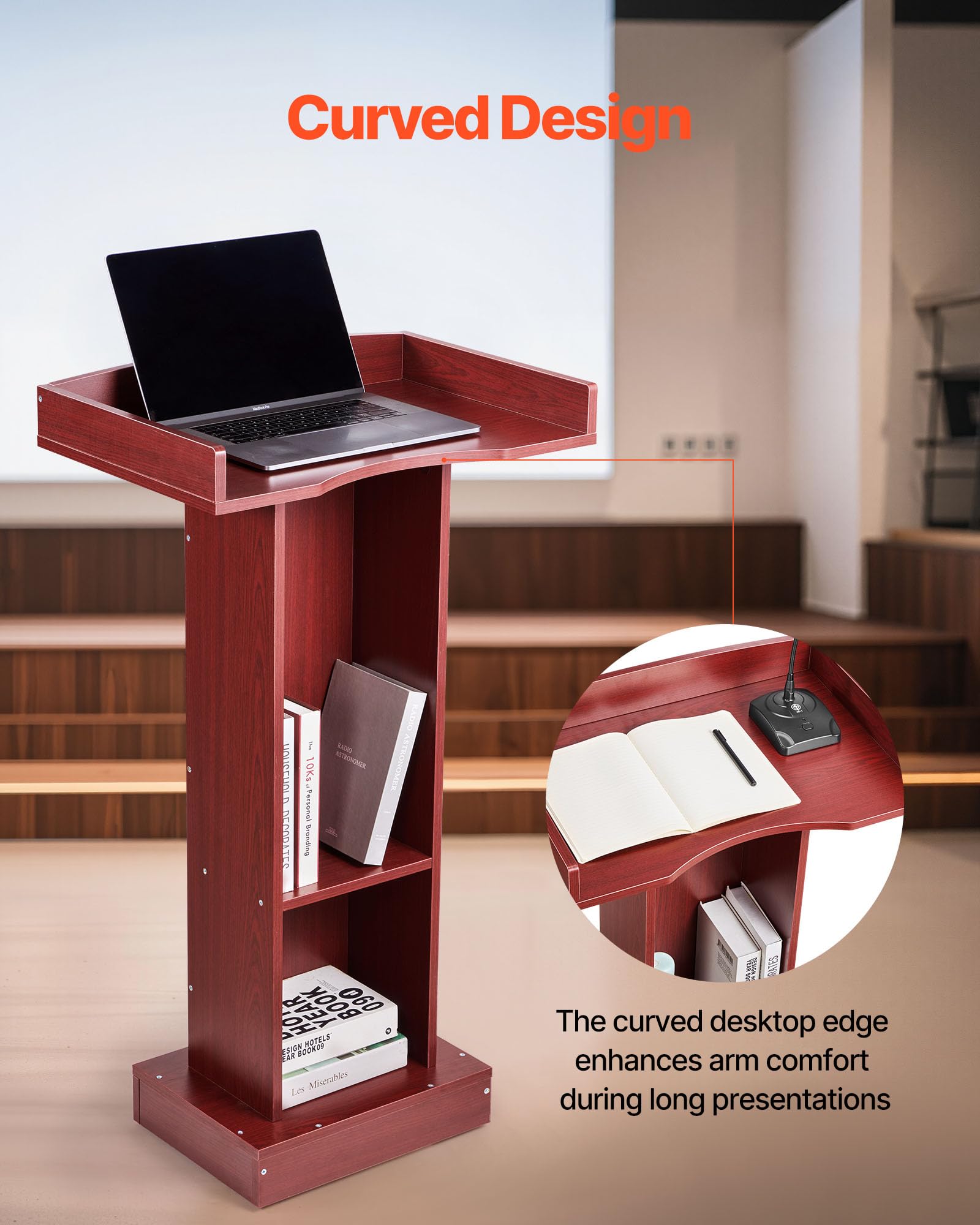 VEVOR Supporto per Podio in Legno Altezza 105 cm, Scrivania per Laptop con Ampia Superficie di Lettura, Spazio di Archiviazione, Podio da Pavimento per Aule, Conferenze Chiese Evento