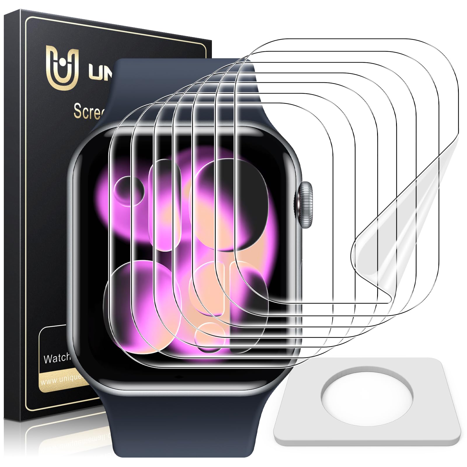 UniqueMe For Apple Watch Series 10 42 mm Screen Protector - Pack of 8, Flexible TPU, for iWatch 42 mm Screen Protector, Bubble-Free, Soft HD Clear Screen Protector, Full Coverage, Anti-Dust