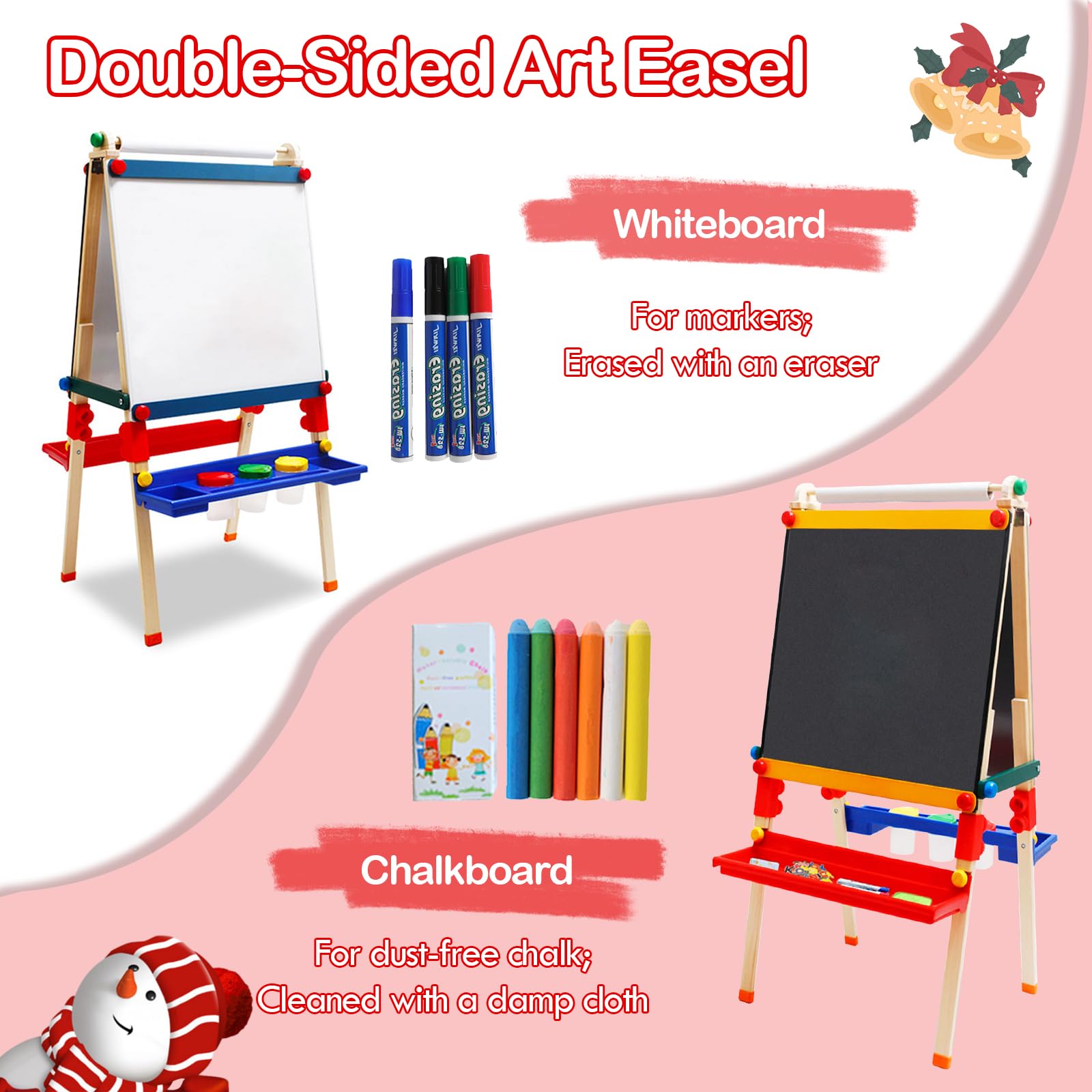Yosamy Art Easel for Kids Standing Art Easel with Paper Roll Double-Sided Kids Easel with Magnetic Whiteboard & Chalkboard for 3~12 Years Boys Girls (FB058)