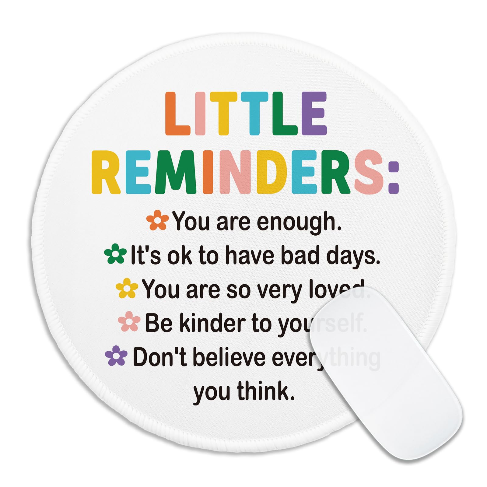 KANGYUSO Inspirational Motivational Mouse Pad, Little Reminders Mousepad for Desk, Round Mouse Mat with Non-Slip Rubber Base, Employee Appreciation