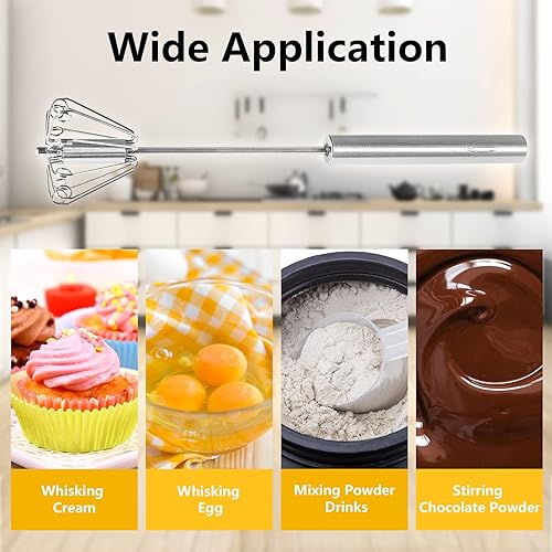 Miniatura 4 de Newness Batidor de huevos, 2 unidades Licuadora de acero inoxidable para el hogar, herramienta versátil para batidor de huevos, espumador de leche,