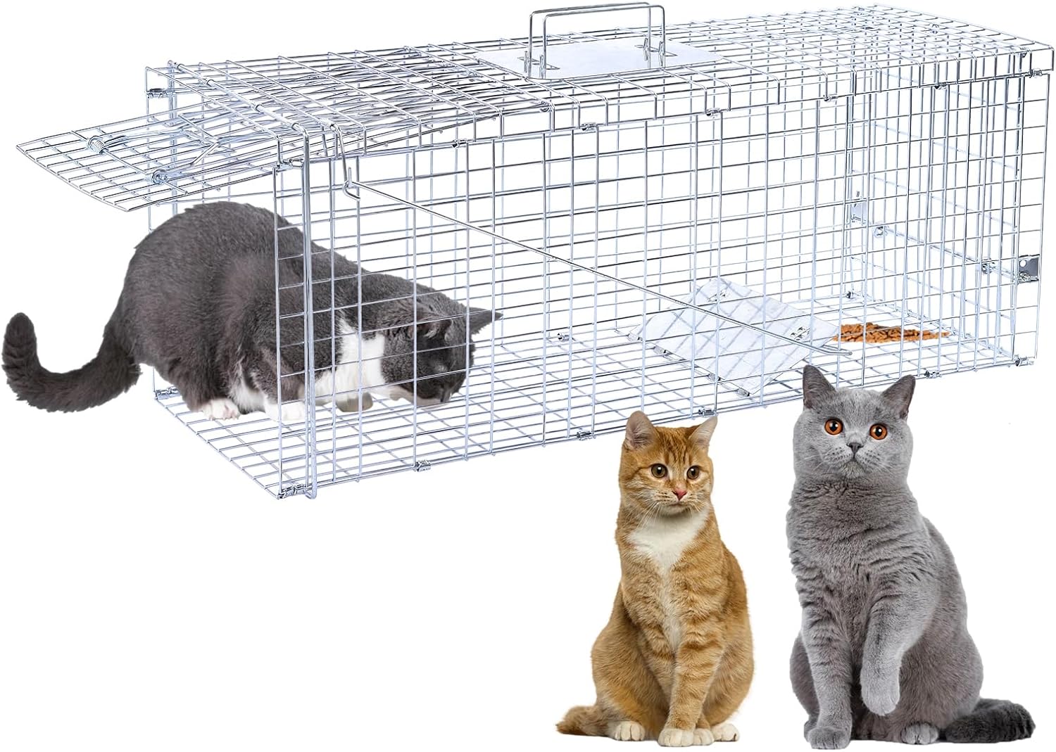 32” Humane Animal Trap, Live Animal Trap Cage for Stray Cats, Raccoons, Squirrels, Rabbits, Moles, Groundhogs, Armadillos up to 16.5 lbs, Galvanized Rustproof Live Animal Cage Trap