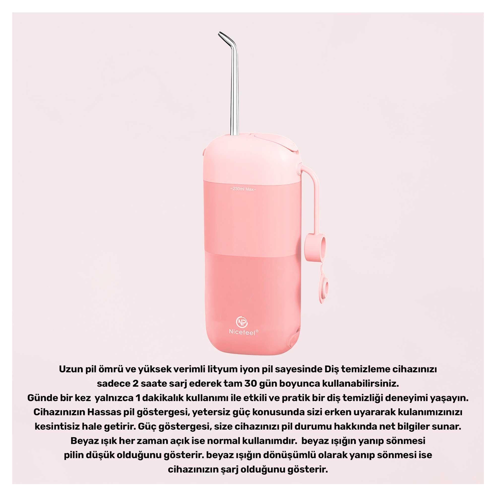 NPO Nicefeel FC5170 Mini Taşınabilir,Şarjlı, Diş Teli/Protez Bakım ve Profesyonel Ağız Duşu (Pembe)