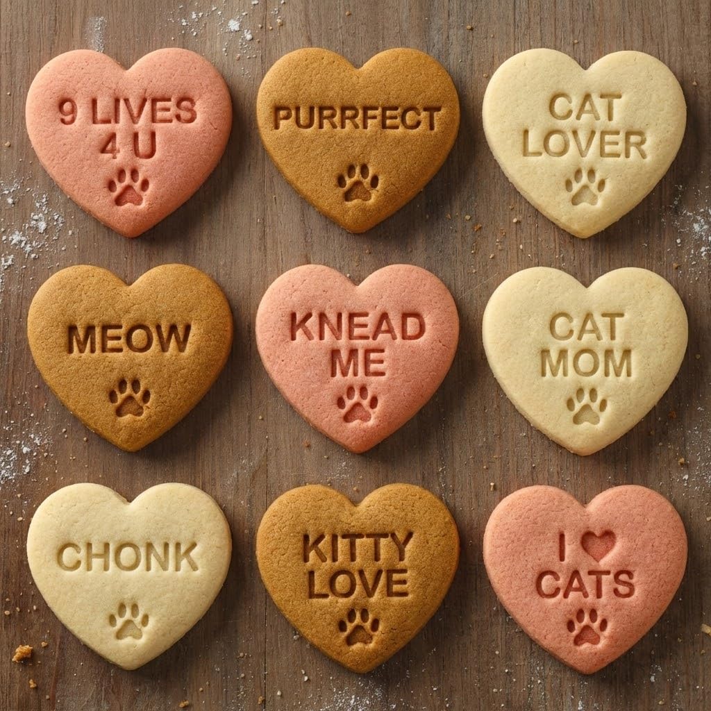 BAKERLOGY Lot de 10 emporte-pièces cœur message pour amoureux des chats – Emporte-pièces en forme de cœur pour mamans de chats & fans de kitty, fondant & décor, biscuits de fête