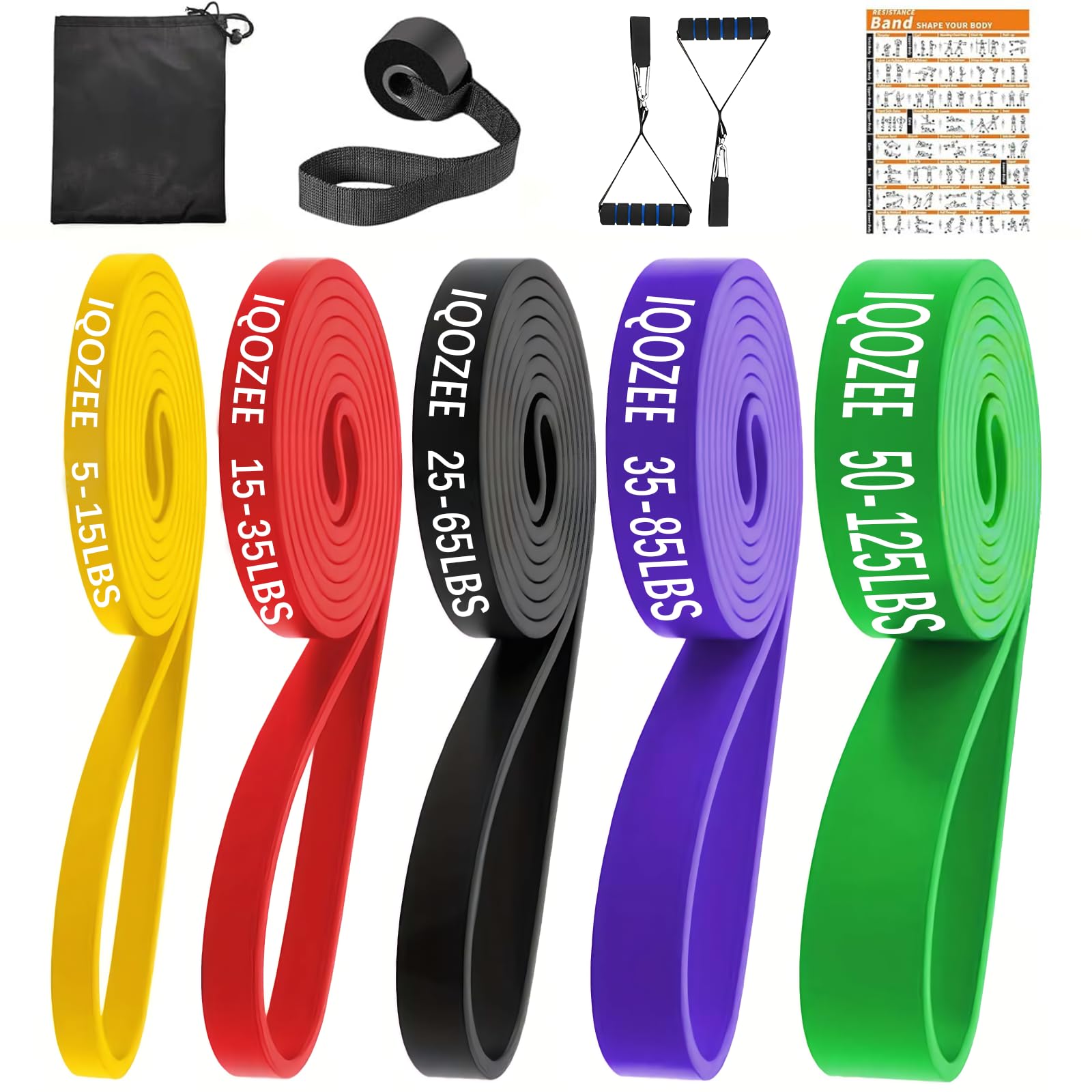 Widerstandsbänder Set 5 Stufen mit Anker, Griffen, Tasche, Trainingsanleitung, für Muskelaufbau, Yoga, Fitness