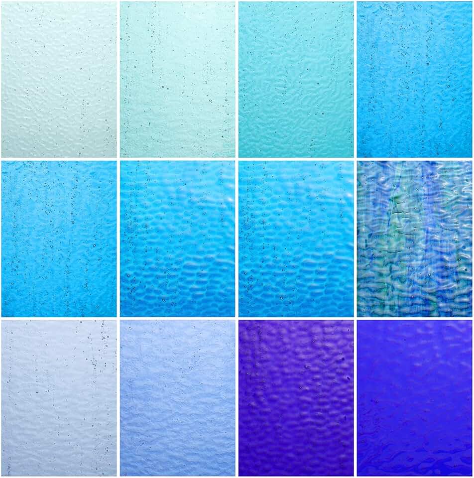 Lanyani Folhas de vitrais azuis transparentes para artesanato, pacote de vidro catedral texturizado colorido de 15 x 10 cm, 10 folhas