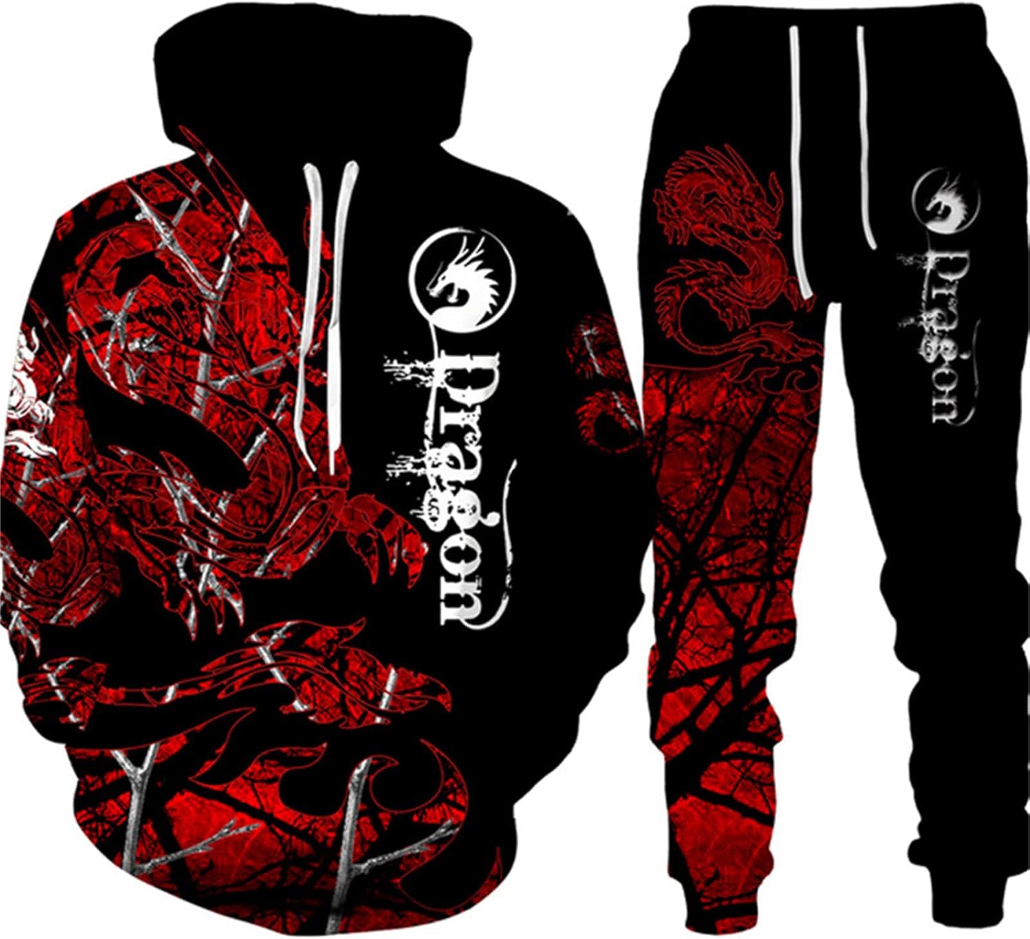 PERSIMONE Survêtement Homme Viking Dragon - Sweat Capuche 3D Pantalon Jogging