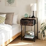 Smusei Nightstands Ensemble de 2 Tables finales Chambre Ensemble de 2 Farmhouse Table d'appoint avec tiroir de tissu Table de chevet industrielle avec station de recharge pour salon Chambre d'hôtes, Rustic Brown