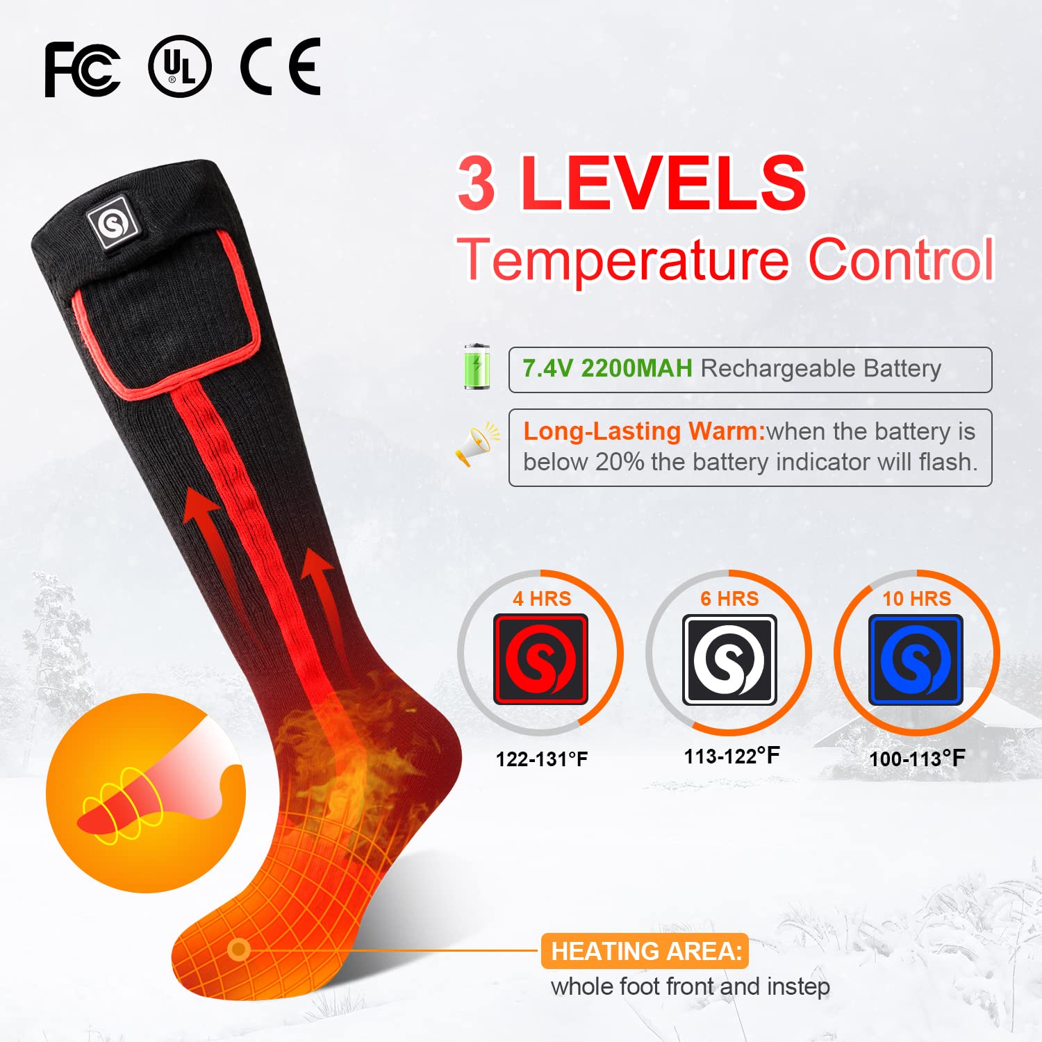 Beheizte Socken für Herren Damen Akku Elektrische Socken im kalten Winter Thermische Heizung für die Jagd Camping Skifahren Wandern Angeln Reiten Motorradfahren