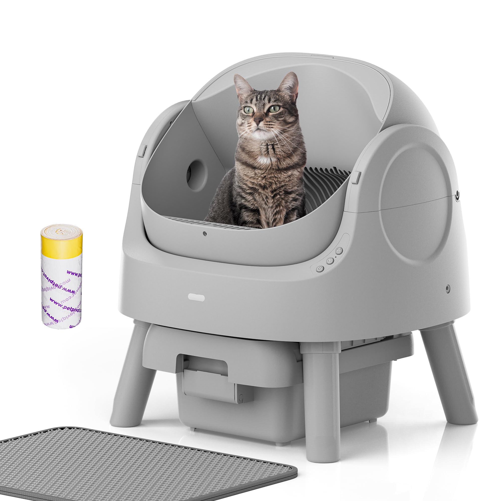 AutoScooper 11 Self Cleaning Cat Litter Box, Open-Top Automatic Litter Box for Multiple Cats with Safety Sensors, Includes Liner Bags and Litter Mat, Grey (Manufacture by PETPIVOT INC)