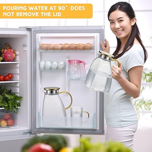 Miniatura 4 de Jarra de agua de vidrio para puerta de refrigerador de 1.8 L60 onzas con 2 vasos de vidrio y juego de cepillos, jarra de agua de vidrio con tapa y