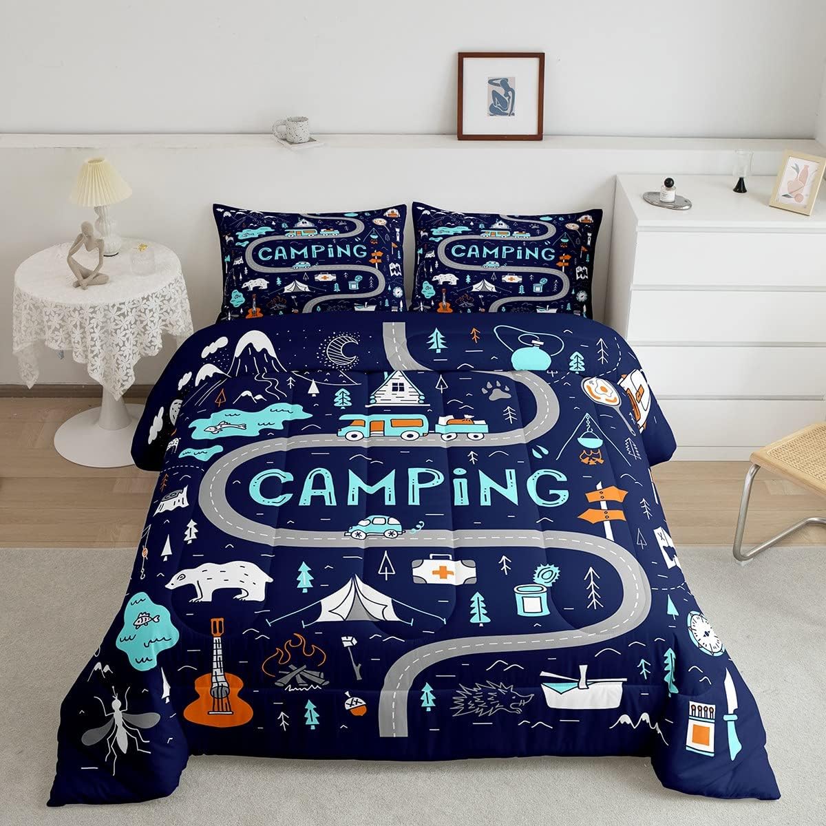 Kids Camper Bedding Set Twin Cute Happy Camping Comforter