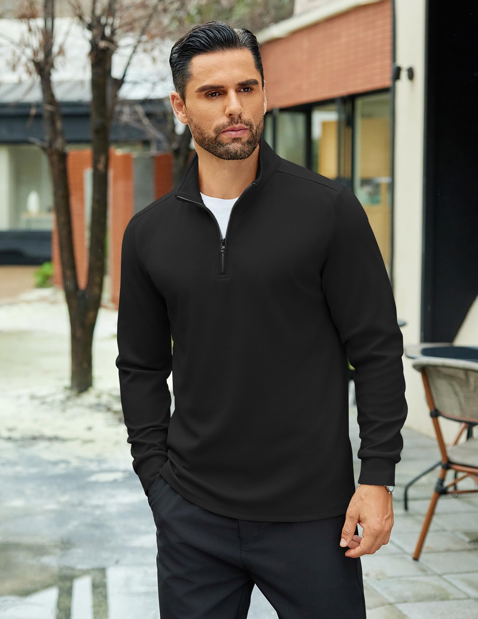 COOFANDY Men's Quarter Zip Up Pullover Lightweight Mock Neck Sweatshirt Casual Long Sleeve Polo Shirt