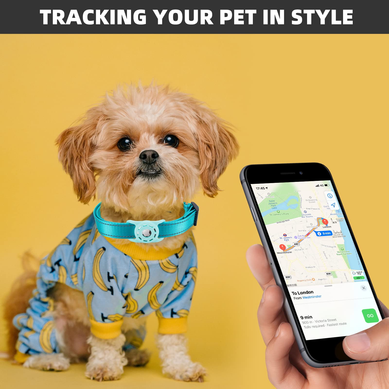 Collar reflectante AirTag para perro, compatible con Apple AirTag, collar de nailon para mascotas, gatos y cachorros con soporte de silicona para AirTag para perros pequeños, medianos, grandes