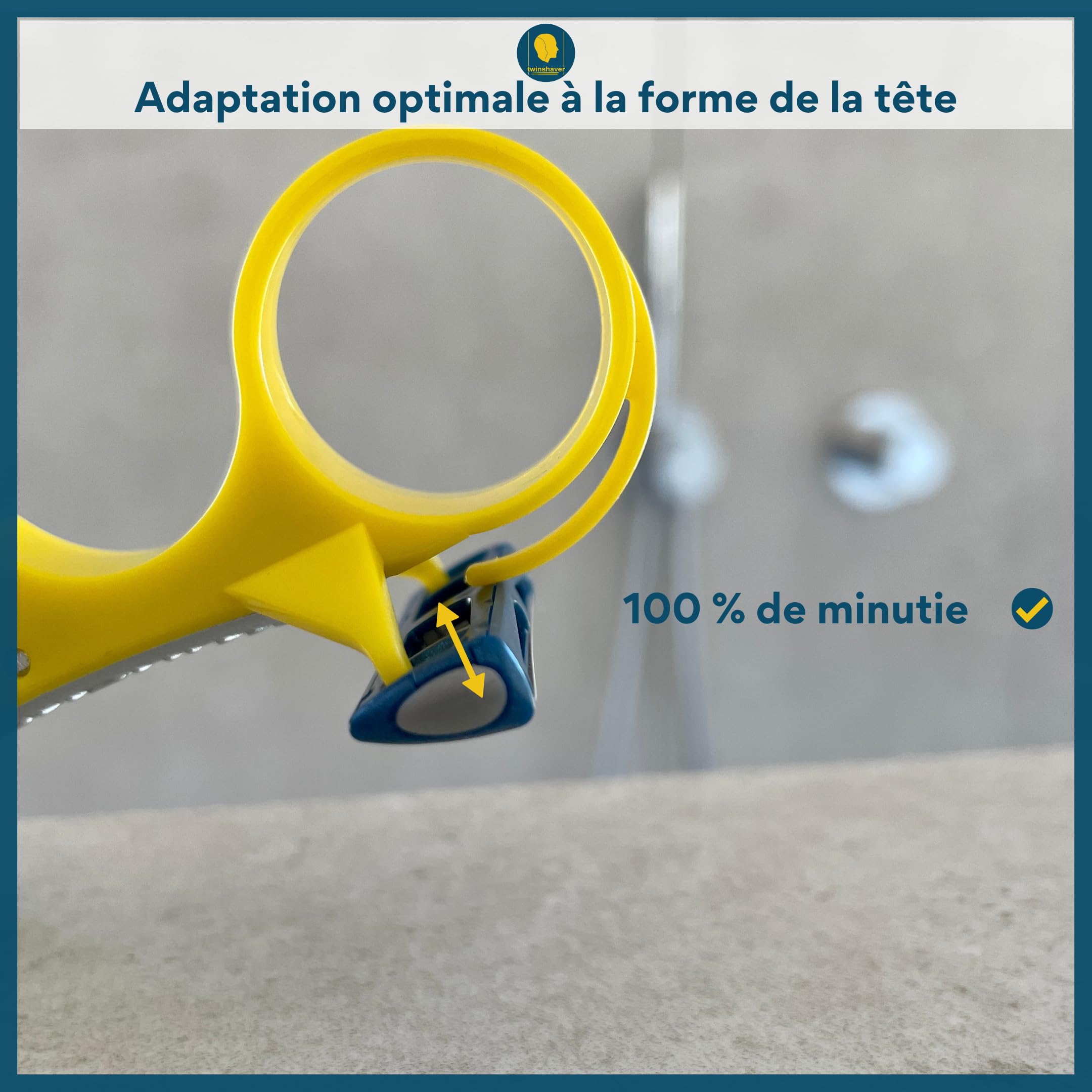 twinshaver rasoir pour crâne chauve + 4 lames de rechange, protection contre les coupures et 80% de gain de temps, corps & tête, rasoir sur zone humide (0mm) pour hommes et femmes (jaune)