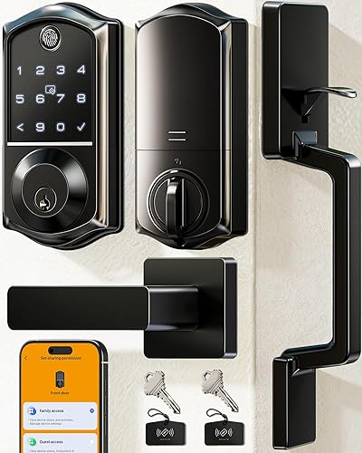 Miniatura 1 de Veise VE017-D - Juego de cerradura inteligente para puerta delantera, control de aplicación, cerrojo de entrada sin llave 7 en 1 con manija de