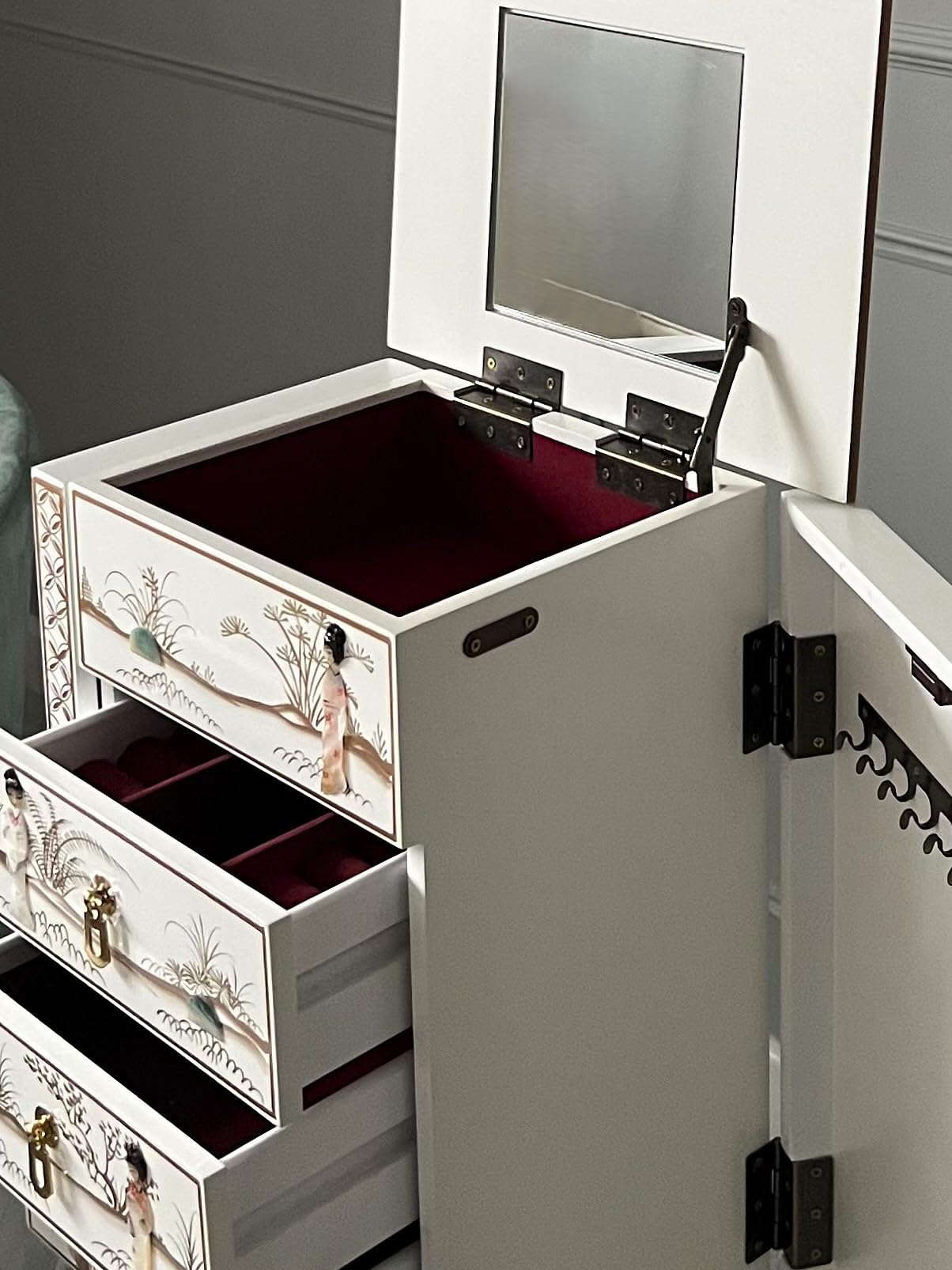 Jewellery Armoire Cabinet, Freestanding Jewellery Box, Oriental Chinese Furniture Jewelry Storage Case