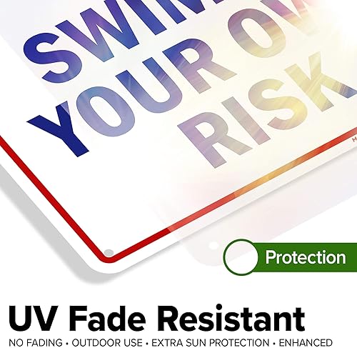 Vista 4 de Señal de advertencia de natación a tu propio riesgo, 10 x 14 pulgadas, libre de óxido, aluminio 040, resistente a la decoloración, fabricado