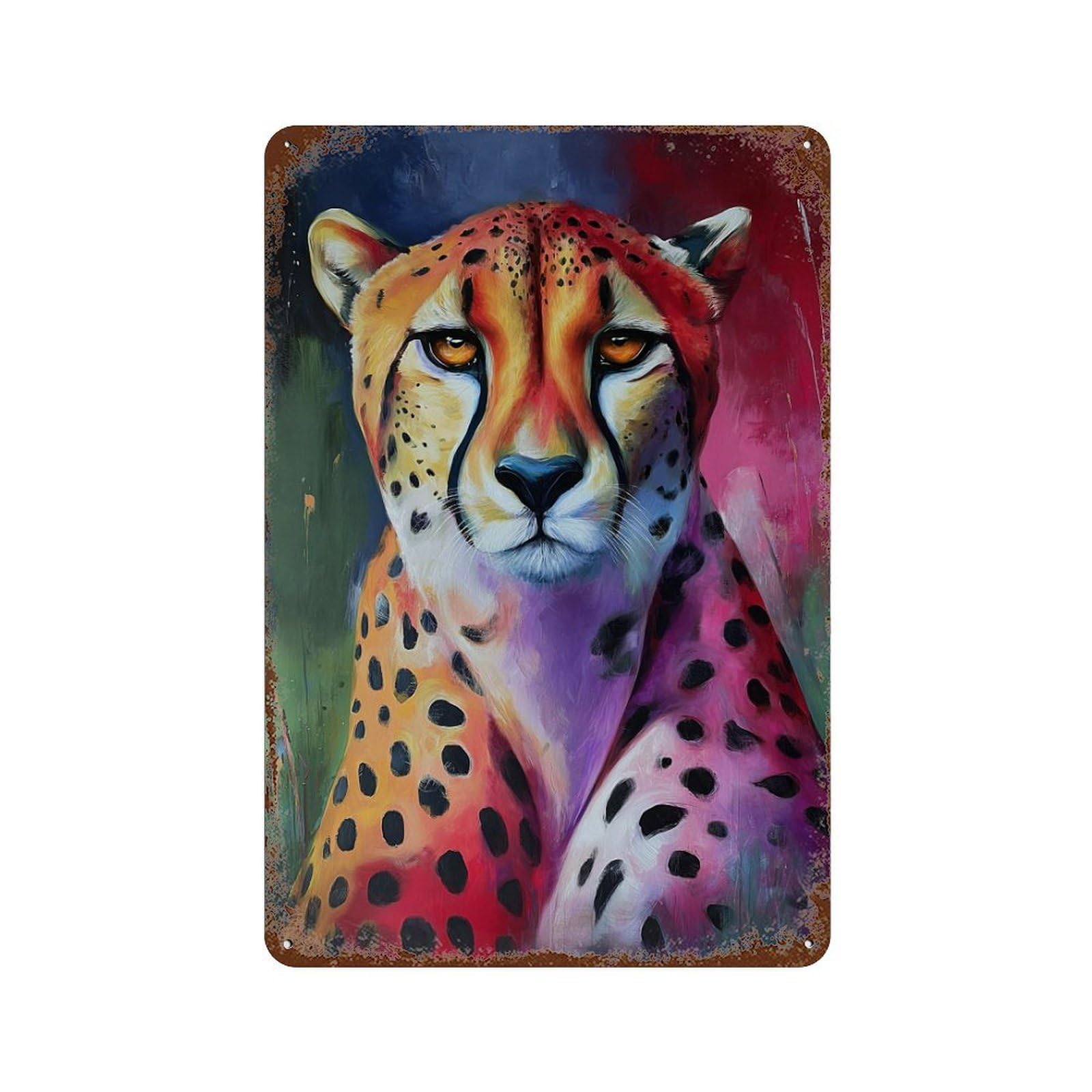 Colorful Cheetah Portrait Painting Distressed Metal Wall Sign 11.8"x7.9", for Garage, Bar And Workshop Decor, Decorative Metal Wall Art