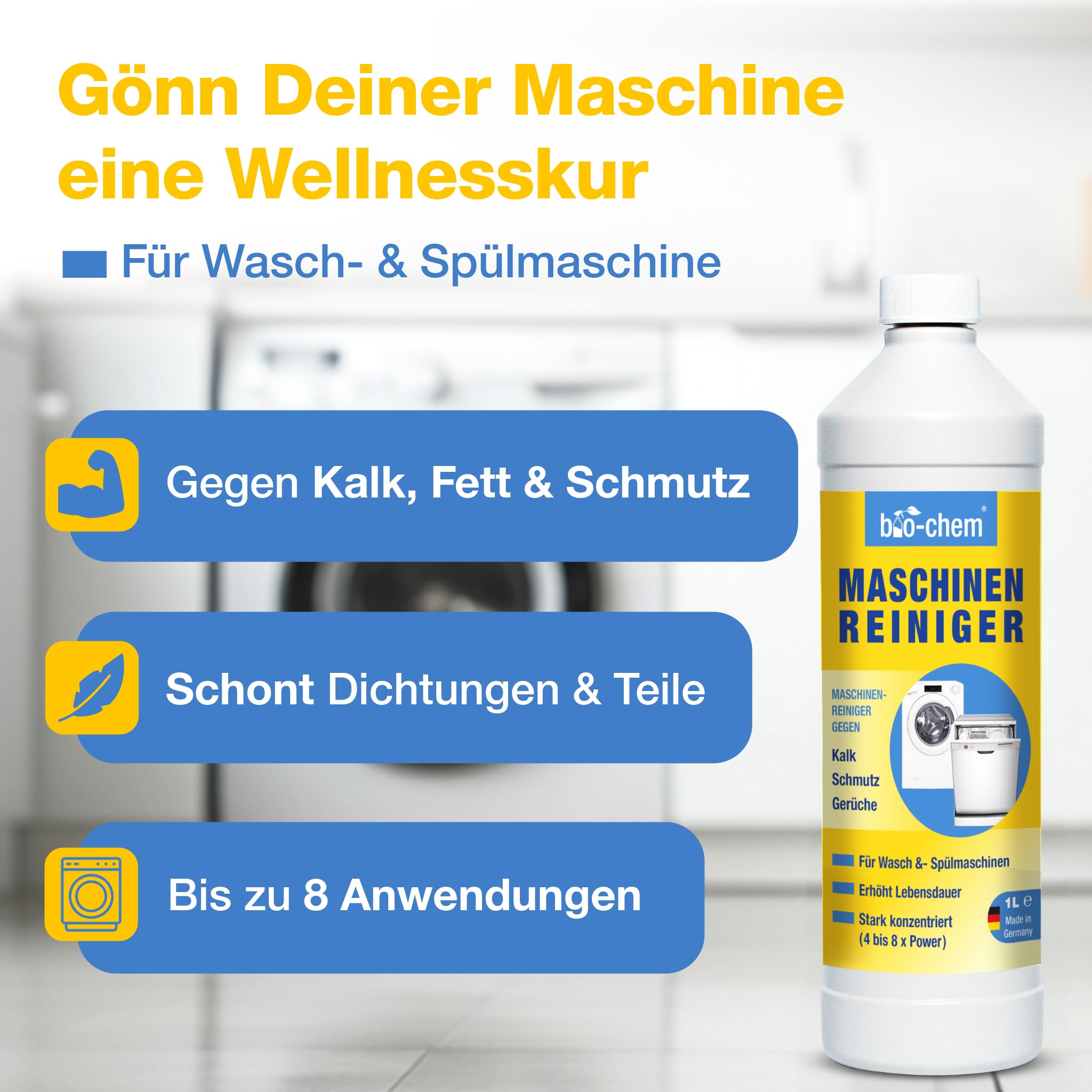 bio-chem ?rodek czyszcz?cy do pralki i zmywarki 1000 ml, neutralny zapach i delikatny, p?ynny ?rodek czyszcz?cy do wn?trz zmywarek i pralek, wyprodukowano w Niemczech