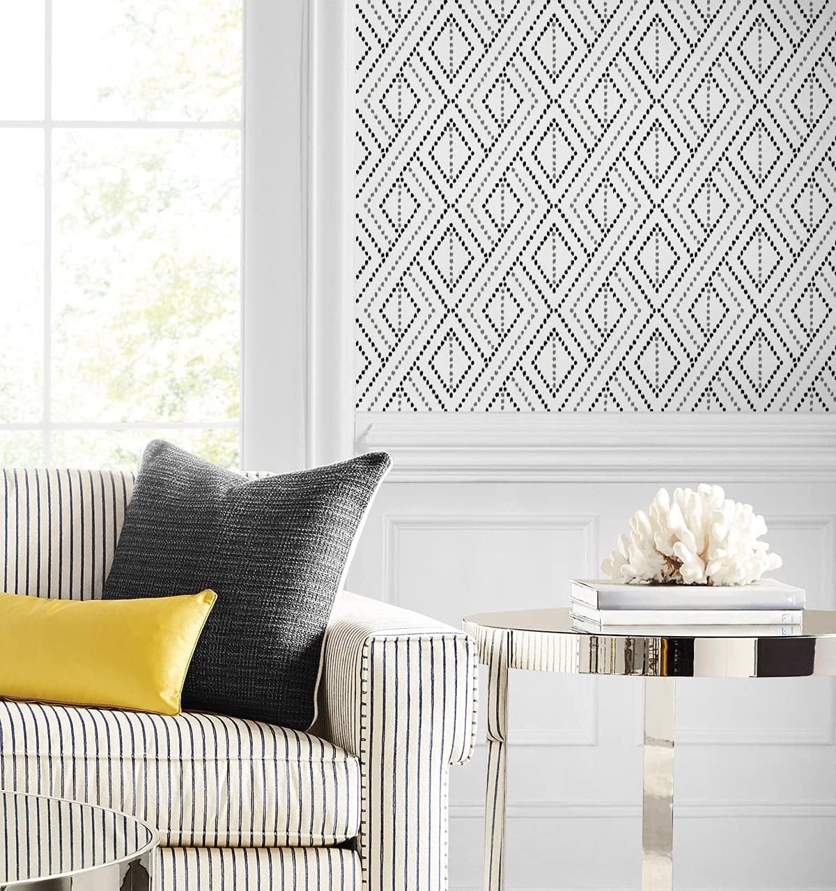 Lillian August NextWall Luxe Haven Boho Grid Peel and Stick Wallpaper (Alloy)
