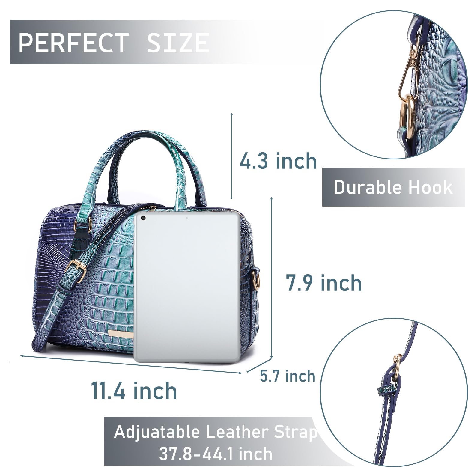 Makcr Joacbv Bolsos cruzados de piel de cocodrilo con asa superior para mujer, de gran capacidad, con correa para el hombro