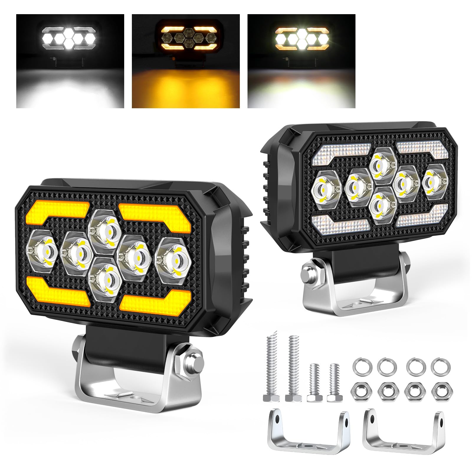 AnTom 2 pièces phare de travail LED 168W 9-60V 18000 Lumens phare LED IP68 étanche 5 pouces phare longue portée led pour excavatrices, tracteurs, remorques, ATV, camions, véhicules tout-terrain, motos - 1