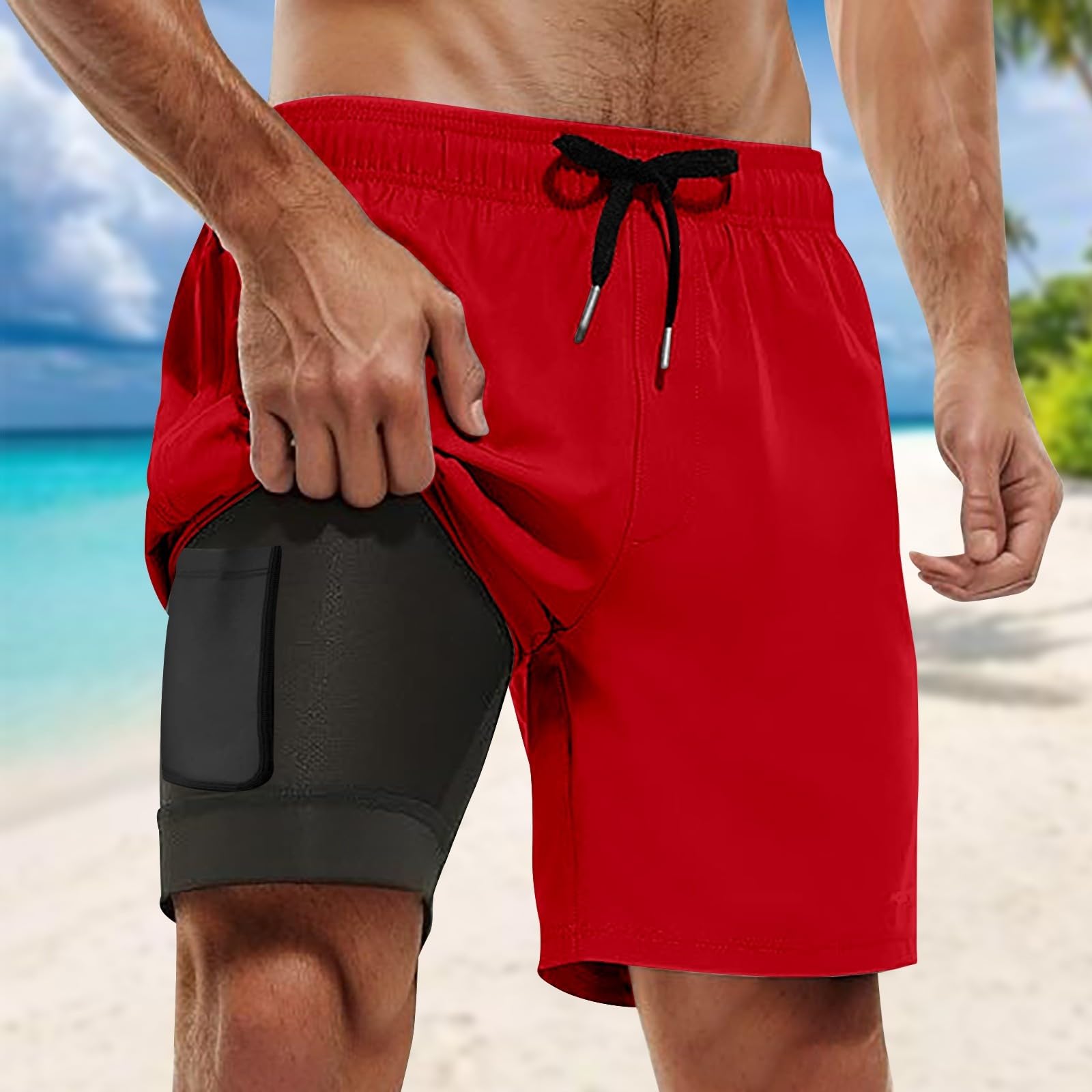 Bañador para Hombre con Forro de compresión y Entrepierna, Pantalones Cortos, Traje de baño con Bolsillos #43