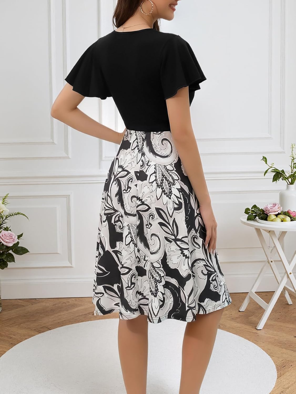 Women's Summer Dress 2026 Vintage Casual Office Professional Elegant Work V Neck A Line Knee Length Dresses with Pockets 560