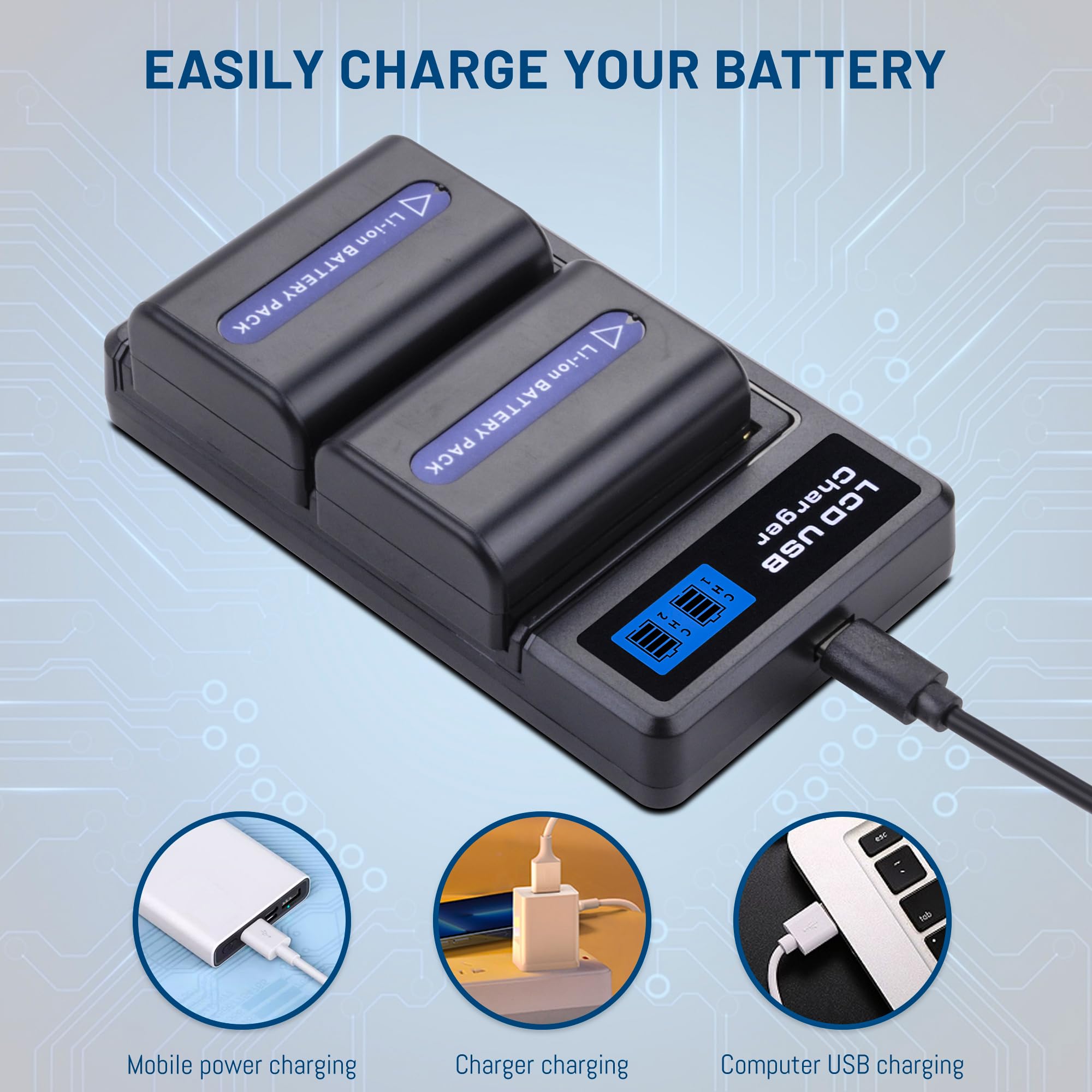 Battery or USB LED Charger for Sony NP-FM50 NP-FM30 FM50 FM50 NP-FM55H NP-QM51 e