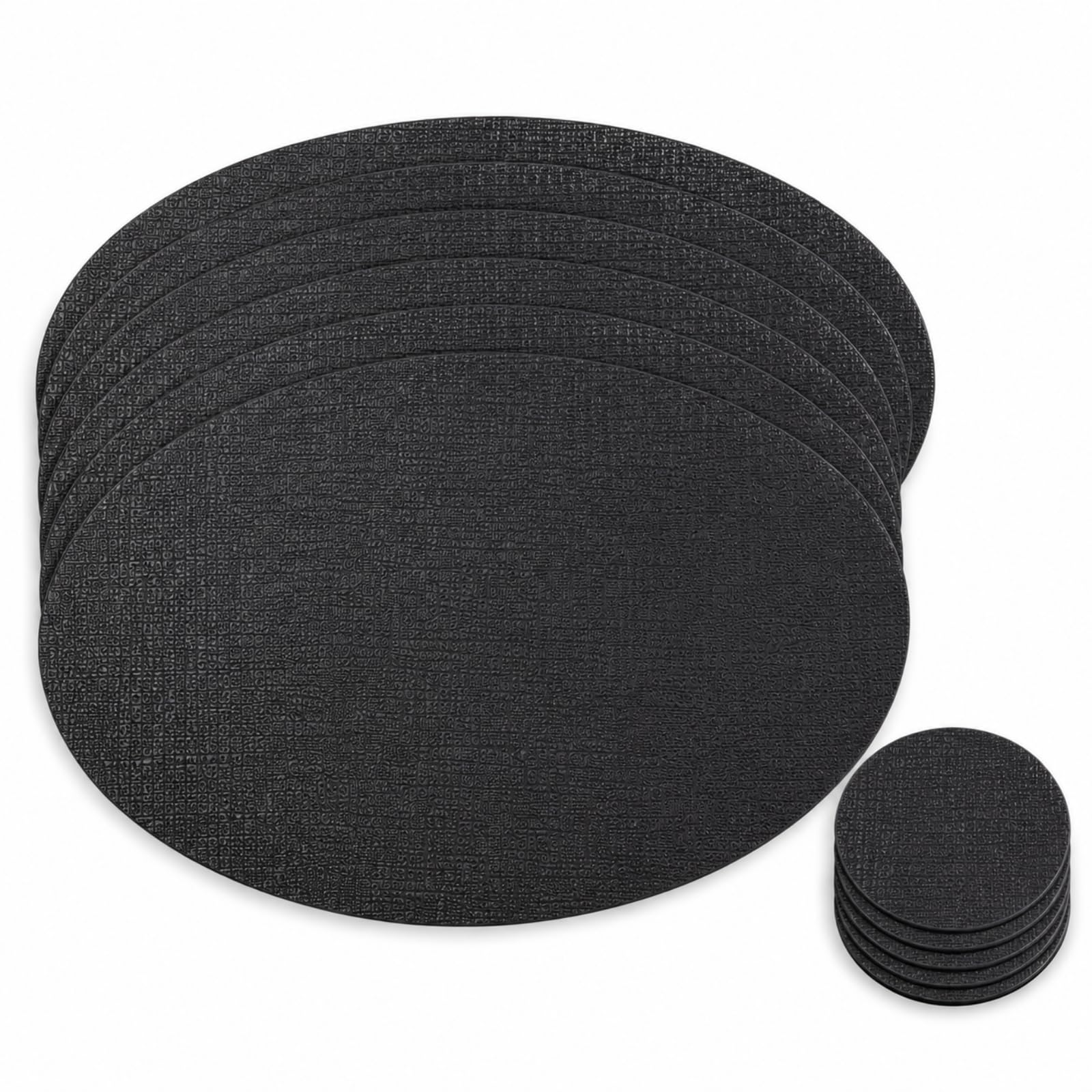 Juego de 6 manteles individuales ovalados con aspecto de piel, color negro