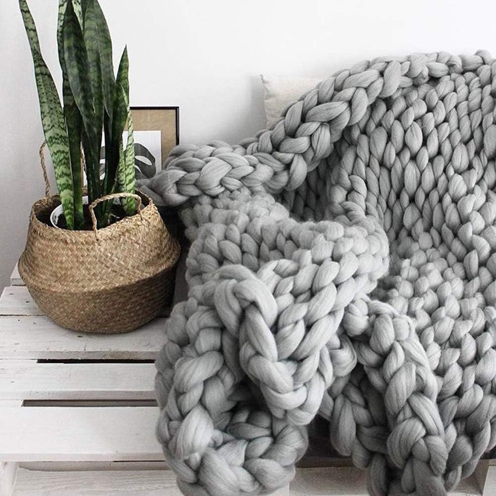 Cozy Chunky Knit Blanket, Soft Wool Yarn Handmade Throw, for Sofa, Pet Bed, 50x50cm (Gray #91)