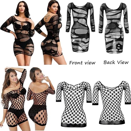 Miniatura 5 de 12 piezas de lencería sexy para mujer, lencería de malla transparente, ropa de dormir babydoll camisola mini vestido de peluche de una pieza