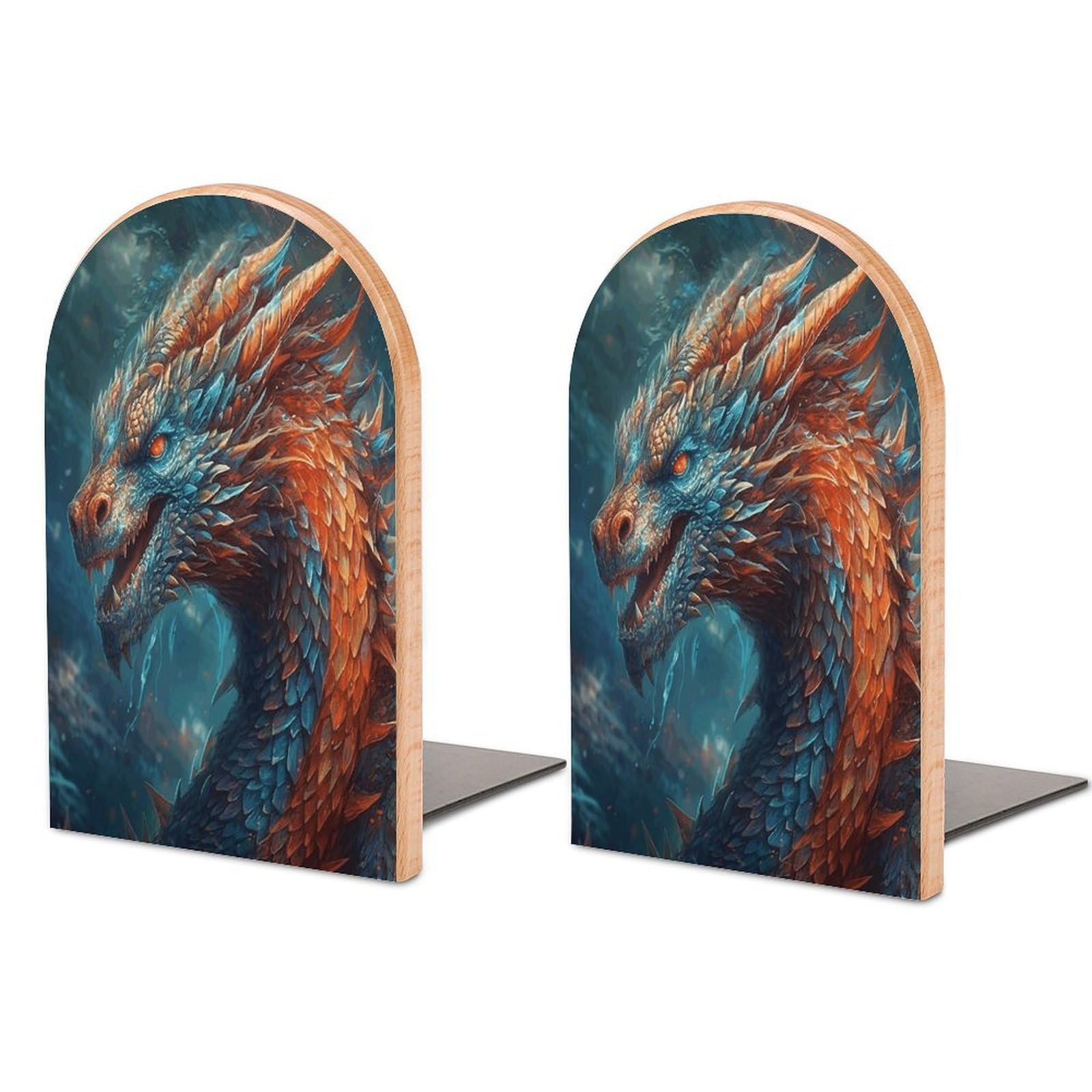 Dragon Art Bookend Wood Book End for Shelves Heavy Duty Non-Slip Wooden Bookend Support Universal Economy Bookends Fancy Modern Decorative Book Accessories 1 Pairs