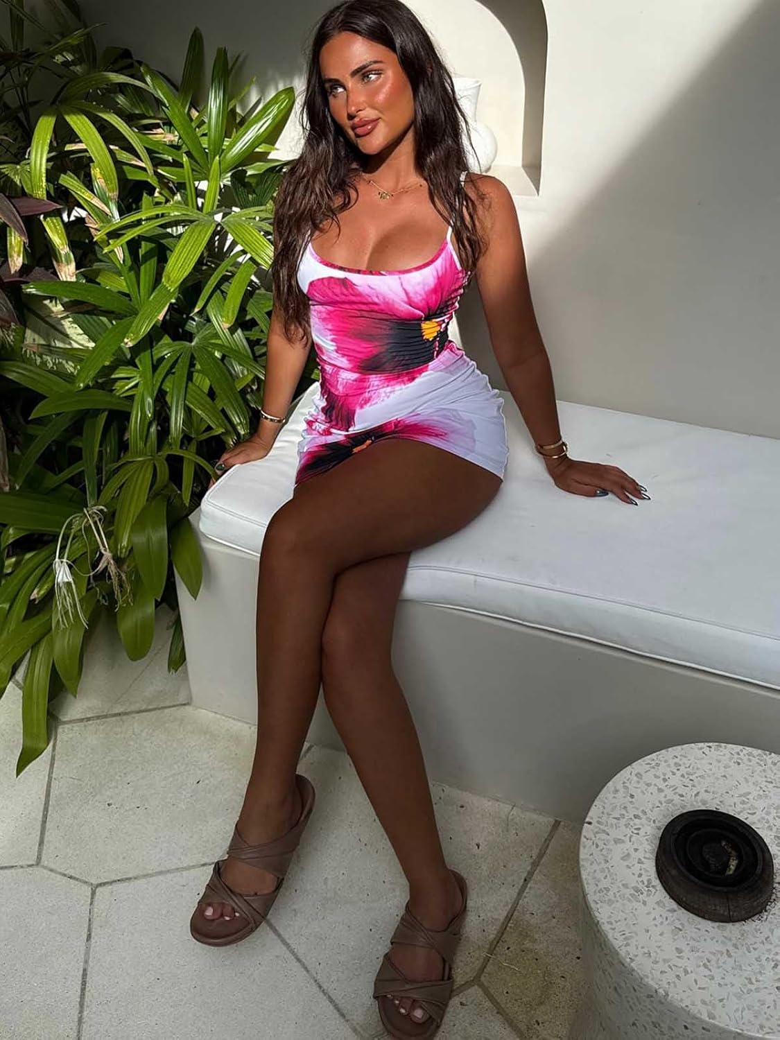 Women's Print Spaghetti Strap Floral Mini Dress, 2026 Sexy Backless Bodycon Short Dresses for Beach, Vacation & Party - Image 4