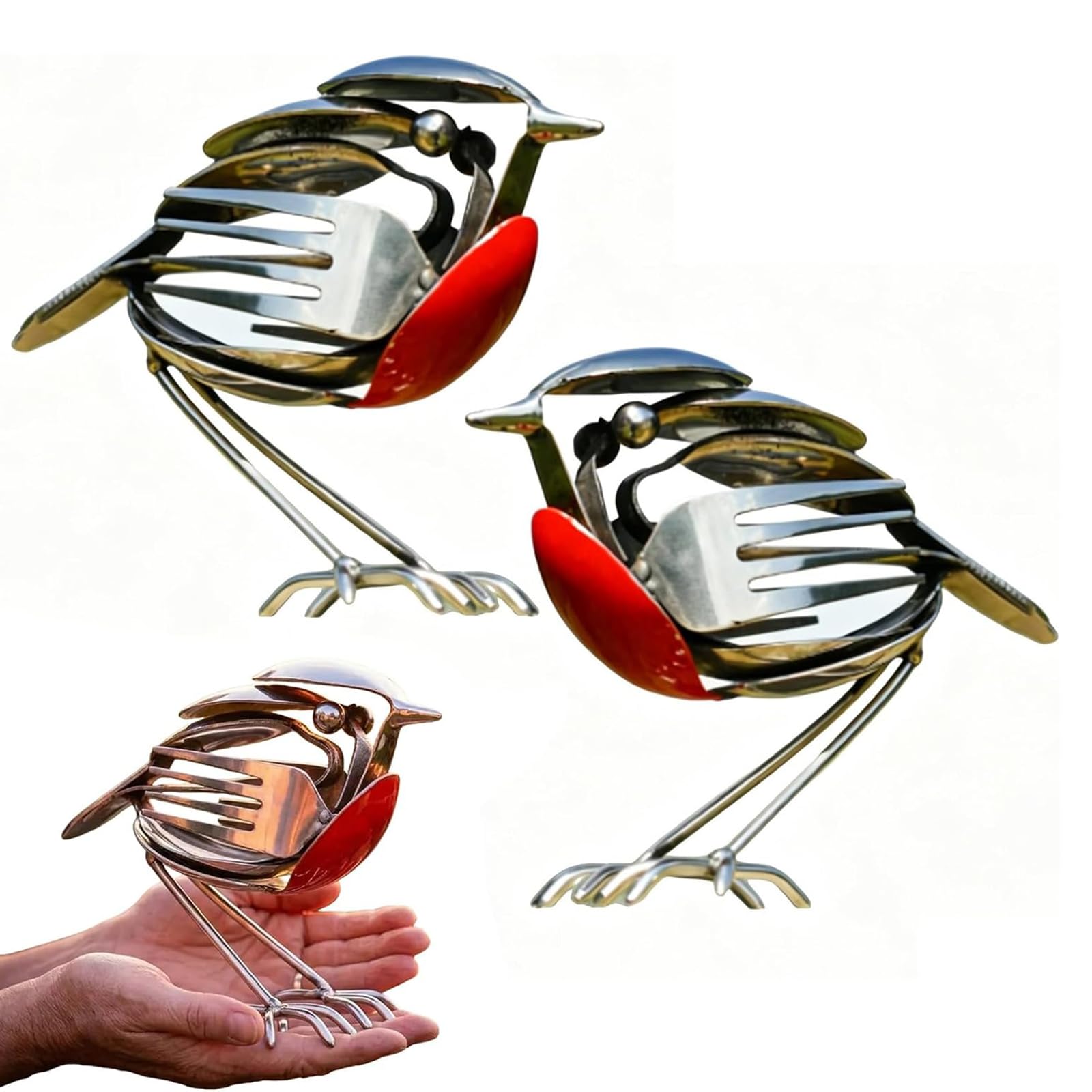 Robin Bird Scrap Metal Art Sculpture,Robin Bird Statue,Scrap Metal Art Sculpture,Handcrafted Bird Statue, Unique Home Decor for Indoor,Garden, Patio, or Office Desk, Decorative Steel Craft (2pcs)