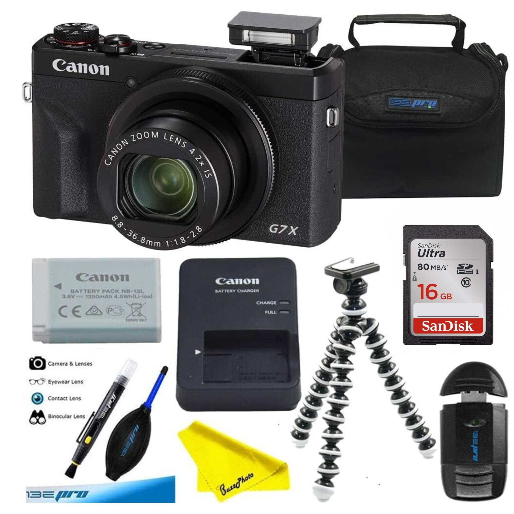 Canon PowerShot Digital Camera [G7 X Mark III] with Wi-Fi &amp; NFC, LCD Screen and 4K Video (Camera w/BuzzPhoto Pro Accessories Bundle, Black)