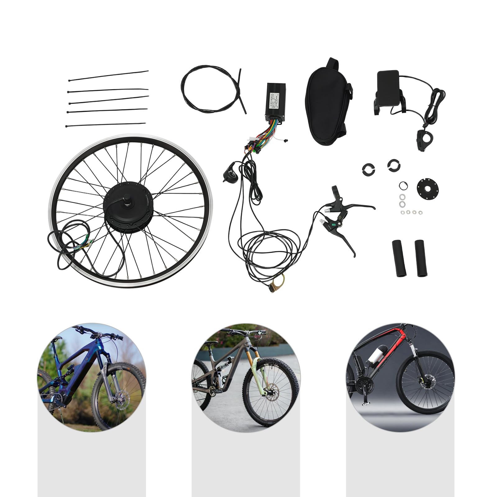 24 Zoll E Bike Umrüstsatz bürstenloser Vorderrad Nabenmotor 36V 500W Dual Mode Controller mit PAS Sensor LCD Display Gasgriff Tempomat für City und Mountainbikes