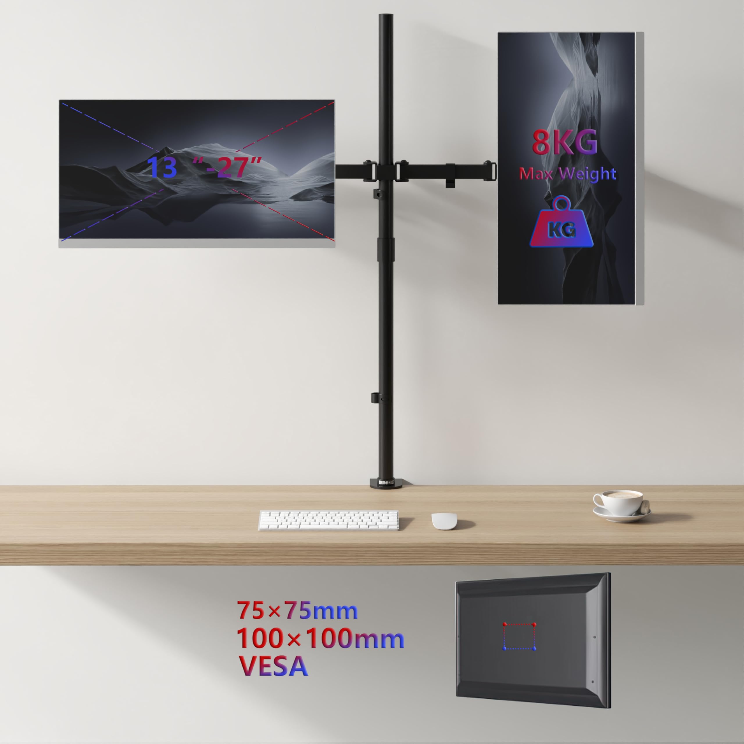 Duronic Monitor Stand Dual DM35V2X1, Double Monitors Arm, Vertical