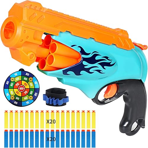 Pistola de juguete para niños y niñas, 40 dardos de espuma rellenos, juegos de disparo de balas suaves con barril giratorio automático de 6