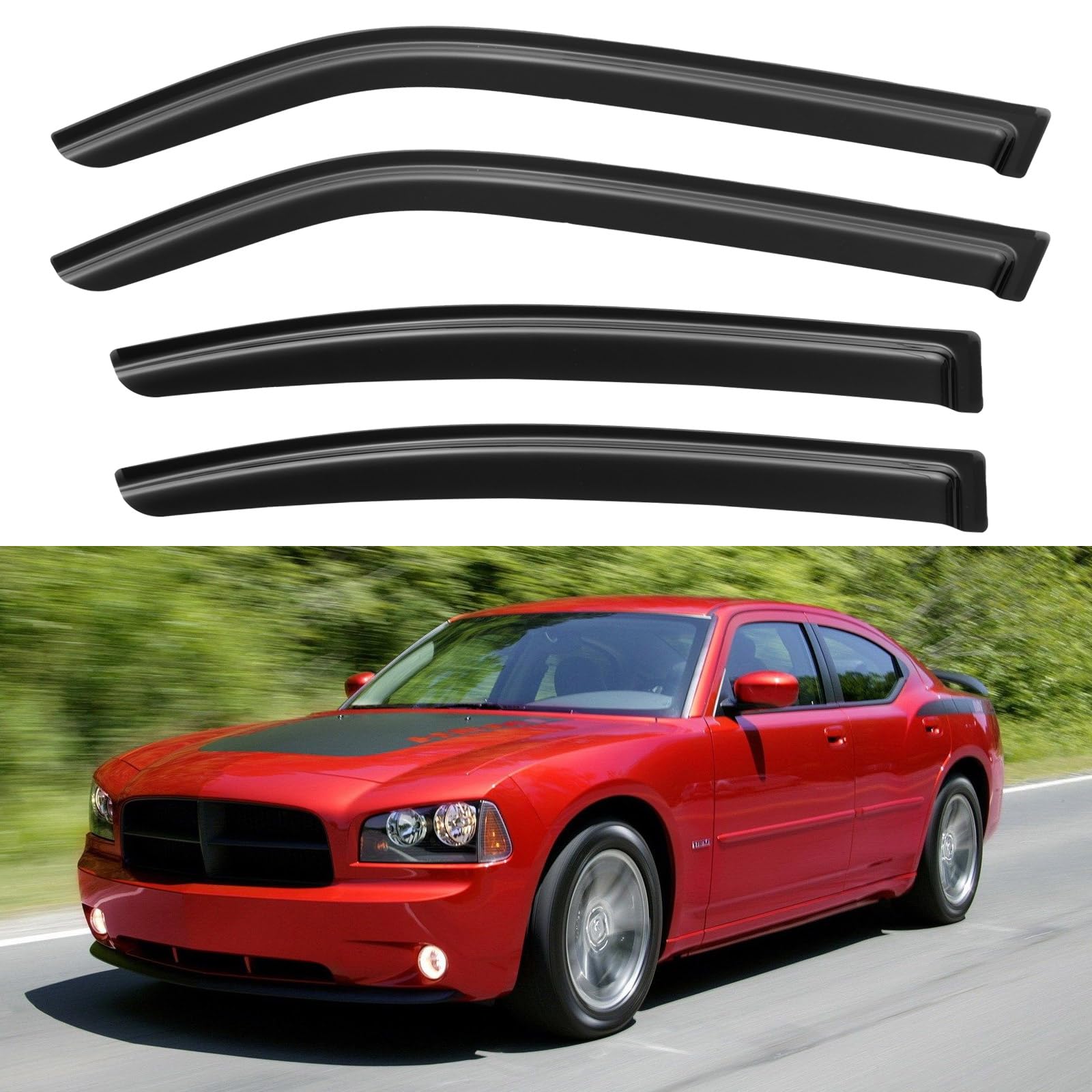 Window Visors Rain Guards for 2006 2007 2008 2009 2010 Dodge Charger | Out-Channel Window Vent Wind Deflectors Visors Shades Protectors for 06 07 08 09 10 Dodge Charger