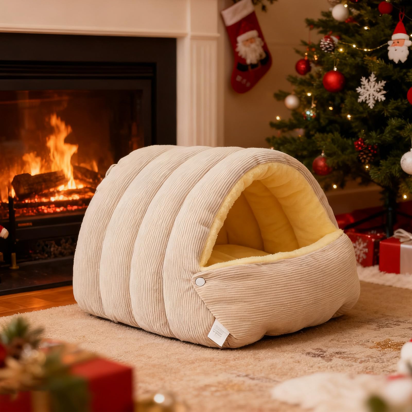 Panier pour Chat Douillet - 45x30x19cm Tente Moelleuse Et Chaude avec Coussin Amovible | Conception Coupe-Vent | Tente Douce Et Chaude pour Chats D'Intérieur & Petits Chiens