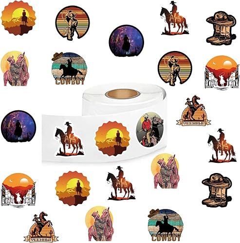 500 calcomanías autoadhesivas estéticas de vaquero para Navidad, Halloween, fiestas, sobres de álbumes de recortes, botellas de agua (patrón de moda