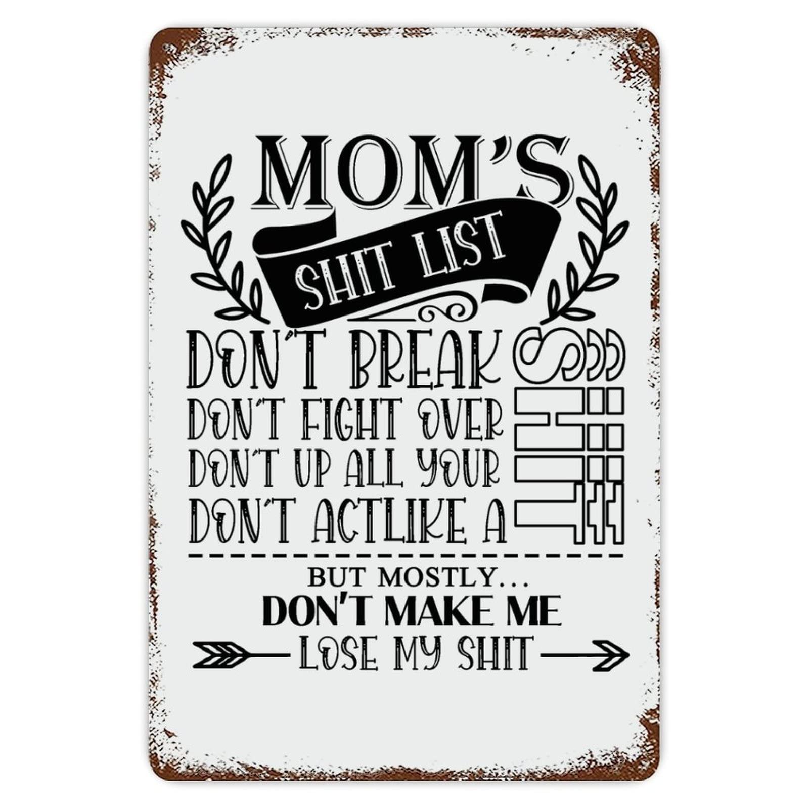 ENEDNATE Mom's List Vintage Metal Tin Sign 8x12 inch Aluminum Sign for Kitchen Bars Restaurants Cafes Pubs Wall Decor