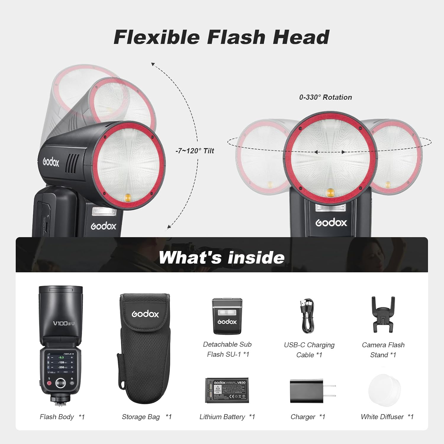 GODOX V100S U Flash V100-S USA 100w Round Head Touchscreen TTL Flash for Sony, 2.4G Wireless with External Flash and Global Shutter Flash Sync 1/80000s,Built-in 2980mAH Lithium Battery(USA Version)