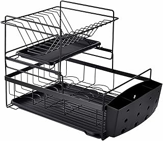 Feibrand ociekacz do naczyń 2-poziomowy stojak do suszenia naczyń z tacą ociekającą i uchwytem odpływ stojak na kubek uchwyt na miskę czarny