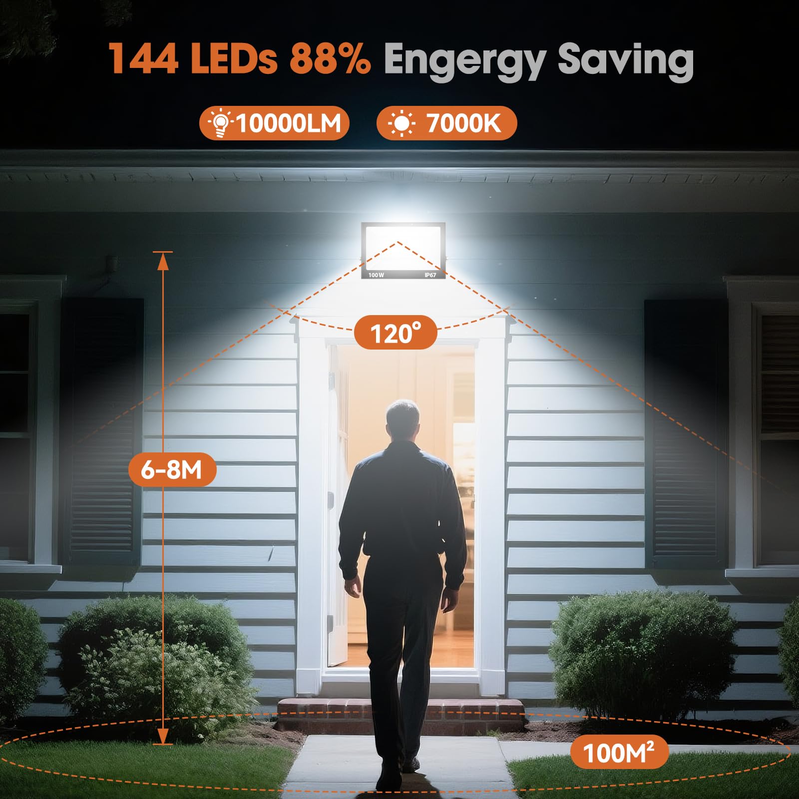 Foco LED Exterior 100W 2 Piezas, 10000LM 7000K Proyector LED, 144 Chips IP67 Impermeable Super Brillante Blanco Frío Luz de Seguridad, Potente Luces Led Exterior para Terraza, Jardín, Garaje