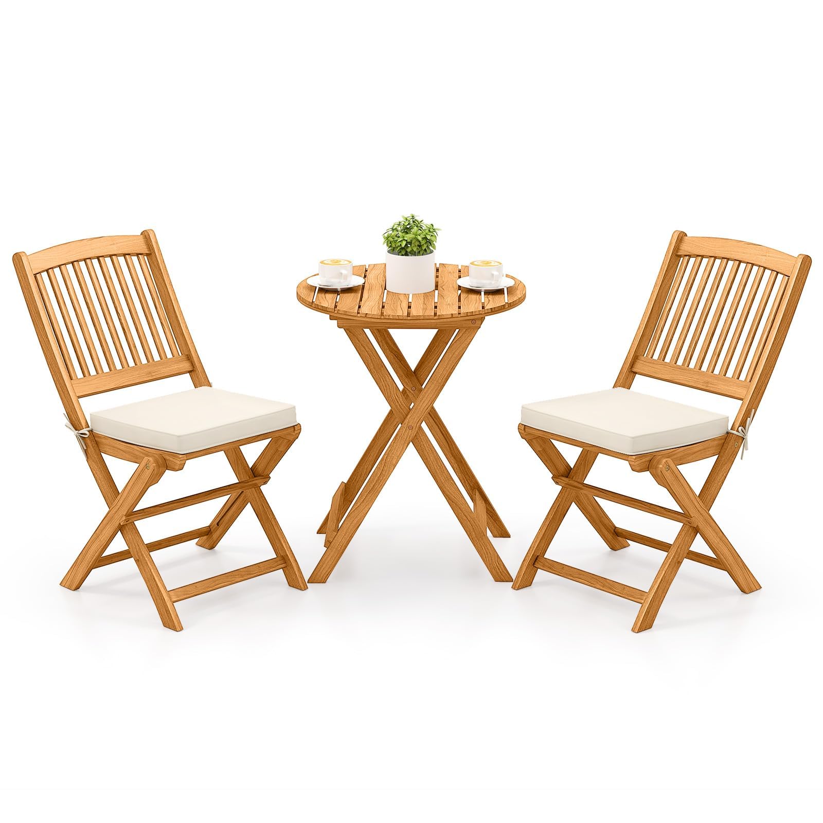 Amazon.com: Tangkula 3 Pieces Acacia Wood Patio Folding Bistro Set