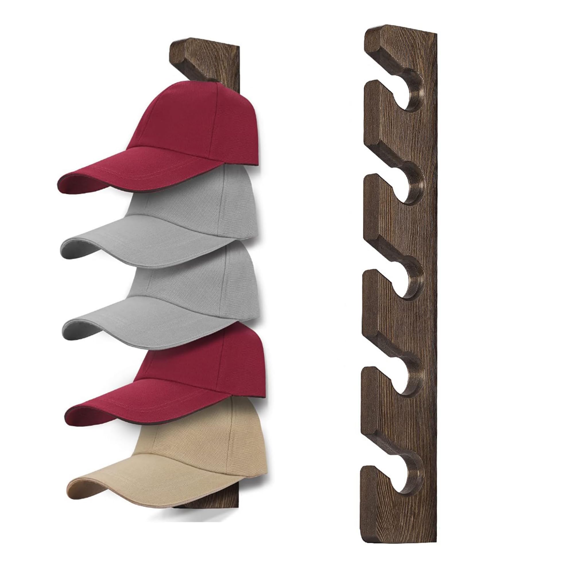 JDL LUCKY LIFE Hat Rack Organizer Wooden Hanging for Wall, Hat Rack Organizer for Closet, Baseball Caps, Wall Mounted Hat Organizer (Brown), 2024061703A