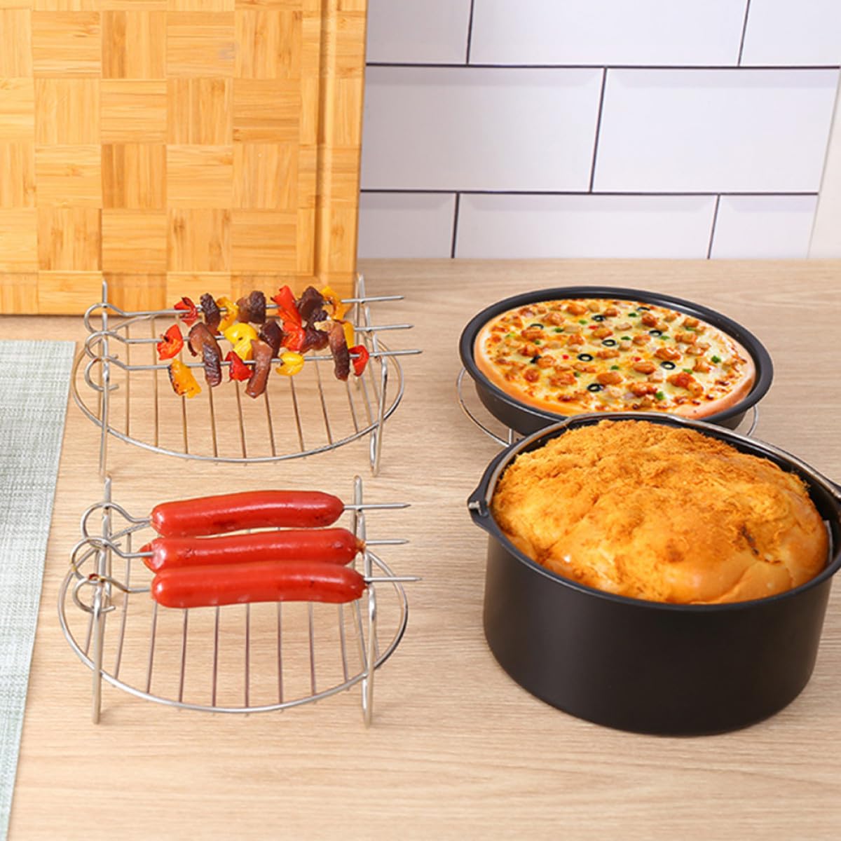 Angoily 5 Stück Zubehör für Heißluftfritteuse aus Edelstahl Einfach zu Reinigen und Bedienen Inklusive Backkorb Grillrost und Pizzapfanne für Vielseitiges Kochen